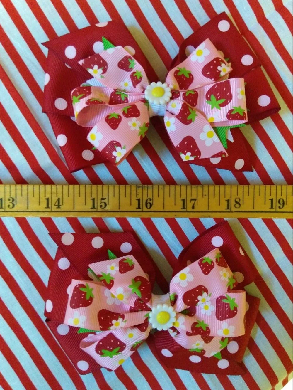 Handmade Boutique Strawberry Stacked Hair Bows 🍓